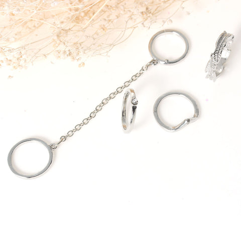 Sexy Sparkles 5 PCS Leaf Pattern Clear Rhinestone Joint Knuckle Nail Midi Ring Set - Sexy Sparkles Fashion Jewelry - 2