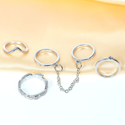 Sexy Sparkles 5 PCS Leaf Pattern Clear Rhinestone Joint Knuckle Nail Midi Ring Set - Sexy Sparkles Fashion Jewelry - 3