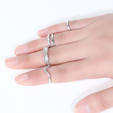 Sexy Sparkles 5 PCS Leaf Pattern Clear Rhinestone Joint Knuckle Nail Midi Ring Set - Sexy Sparkles Fashion Jewelry - 1