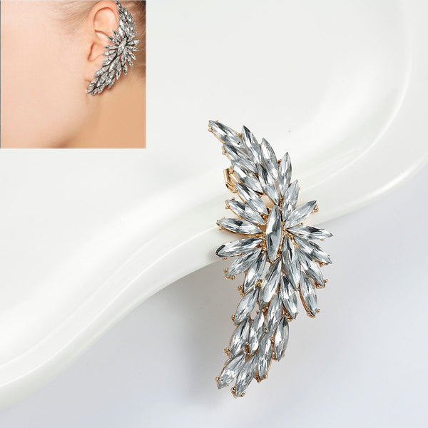 SEXY SPARKLES Ear Cuff Clip On Stud Wrap Earrings For Left Ear Irregular Gold Plated W/Clear Rhinestone