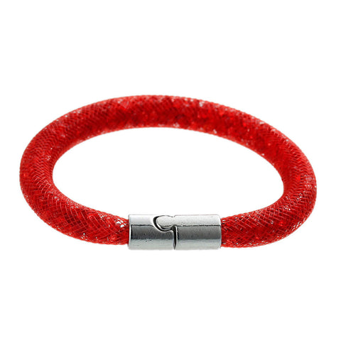 Red Shiny Rhinestone Crystal Stardust Mesh Magnetic Wrap Bangle Bracelet - Sexy Sparkles Fashion Jewelry - 1