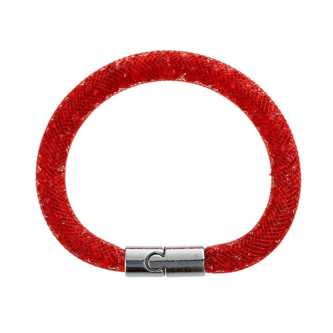 Red Shiny Rhinestone Crystal Stardust Mesh Magnetic Wrap Bangle Bracelet - Sexy Sparkles Fashion Jewelry - 2