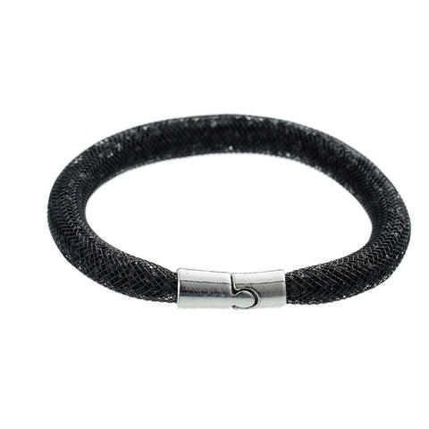 Black Shiny Rhinestone Crystal Stardust Mesh Magnetic Wrap Bangle Bracelet - Sexy Sparkles Fashion Jewelry - 1