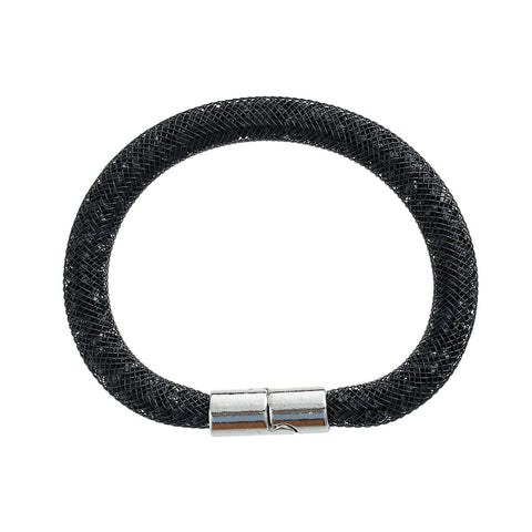 Black Shiny Rhinestone Crystal Stardust Mesh Magnetic Wrap Bangle Bracelet - Sexy Sparkles Fashion Jewelry - 2