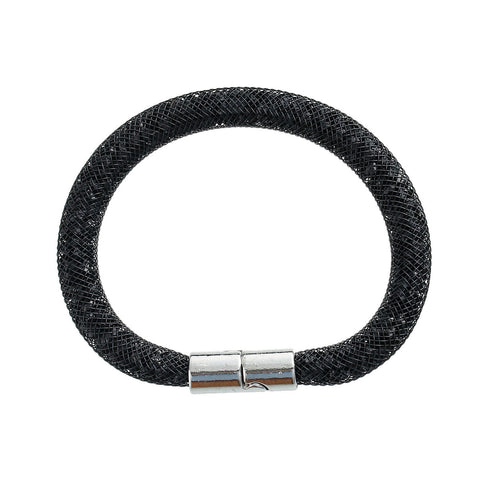 Black Shiny Rhinestone Crystal Stardust Mesh Magnetic Wrap Bangle Bracelet - Sexy Sparkles Fashion Jewelry - 2