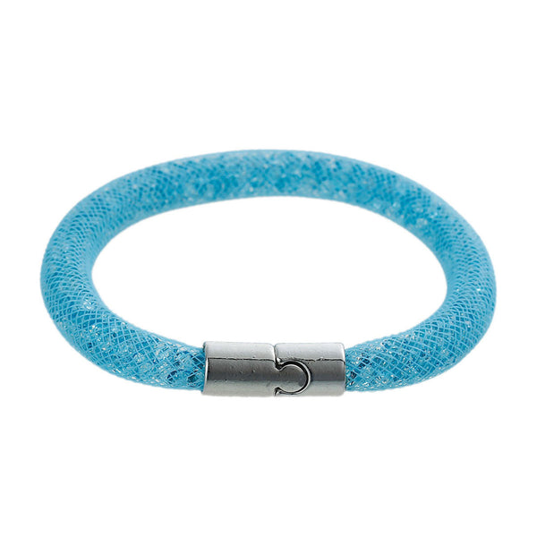 Sky Blue Shiny Rhinestone Crystal Star Glitter Mesh Magnetic Wrap Bangle Bracelet