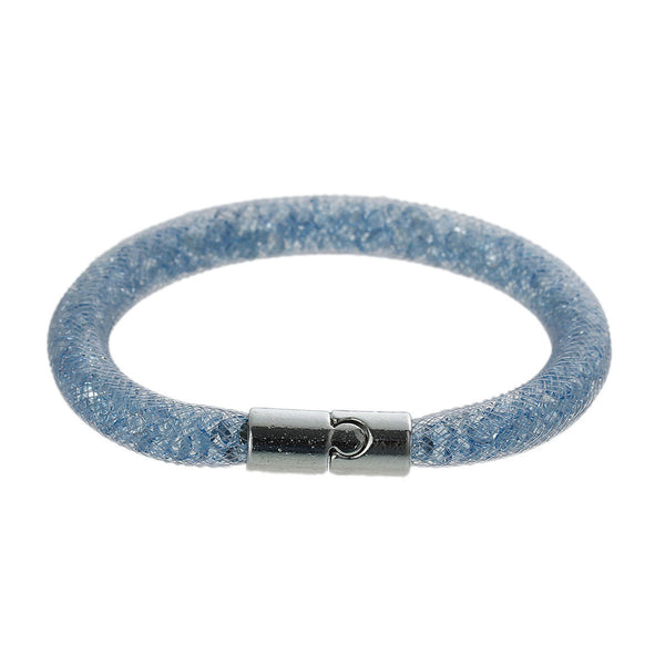 Light Blue Shiny Rhinestone Crystal Star Glitter Mesh Magnetic Wrap Bangle Bracelet