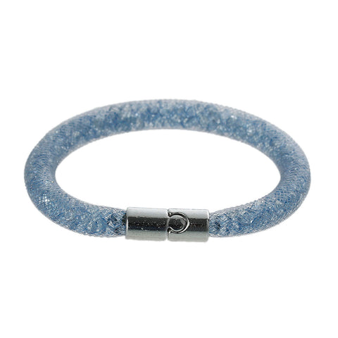 Light Blue Shiny Rhinestone Crystal Stardust Mesh Magnetic Wrap Bangle Bracelet - Sexy Sparkles Fashion Jewelry - 1
