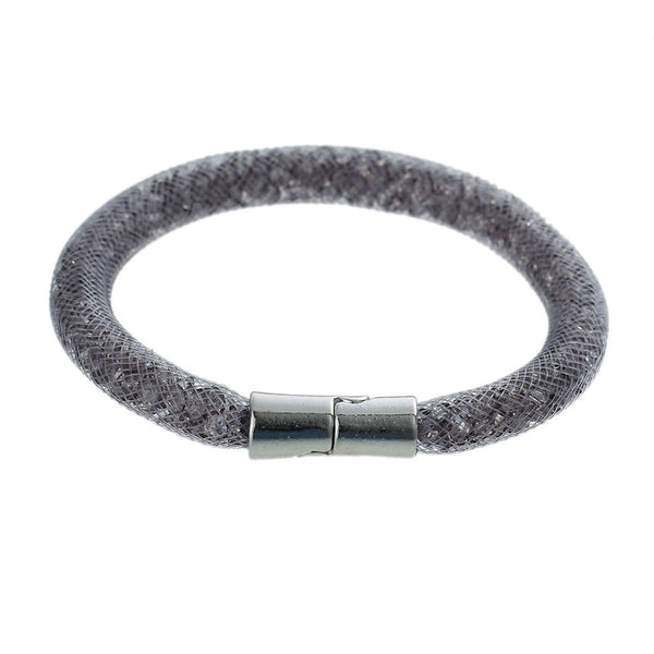 Grey Shiny Rhinestone Crystal Star Glitter Mesh Magnetic Wrap Bangle Bracelet