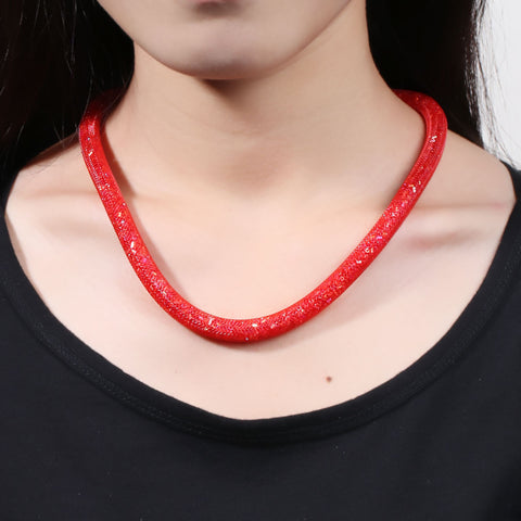 Red Shiny Rhinestone Crystal Stardust Mesh Magnetic Necklace - Sexy Sparkles Fashion Jewelry - 3