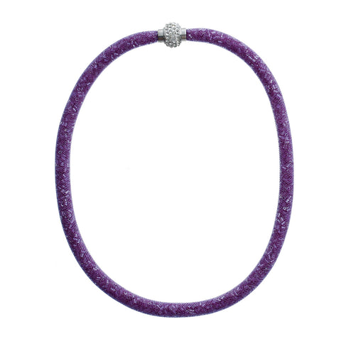 Purple Shiny Rhinestone Crystal Stardust Mesh Magnetic Necklace - Sexy Sparkles Fashion Jewelry - 1