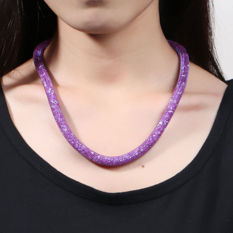 Purple Shiny Rhinestone Crystal Stardust Mesh Magnetic Necklace - Sexy Sparkles Fashion Jewelry - 3