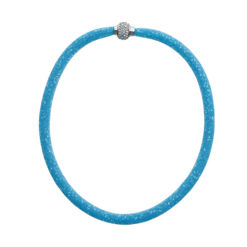 Lake Blue Shiny Rhinestone Crystal Stardust Mesh Magnetic Necklace - Sexy Sparkles Fashion Jewelry - 1
