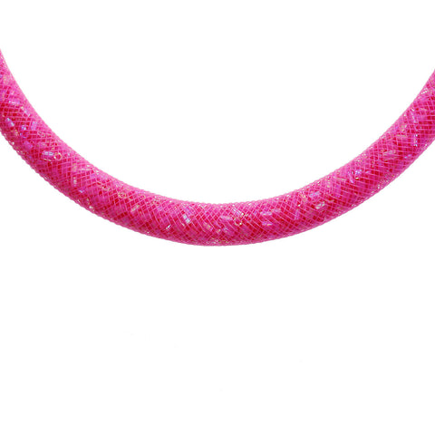 Fuchsia Shiny Rhinestone Crystal Stardust Mesh Magnetic Necklace - Sexy Sparkles Fashion Jewelry - 2