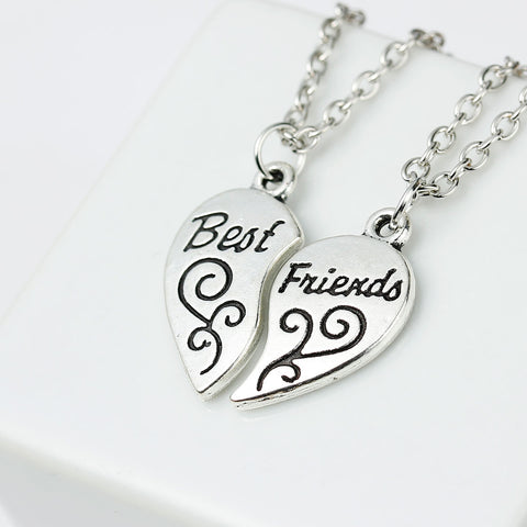 One Link Cable Necklace Cable Chain Broken Heart Friendship BFF Message " BEST FRIENDS " Flower Carved Pendant,SEXY SPARKLES - Sexy Sparkles Fashion Jewelry - 4