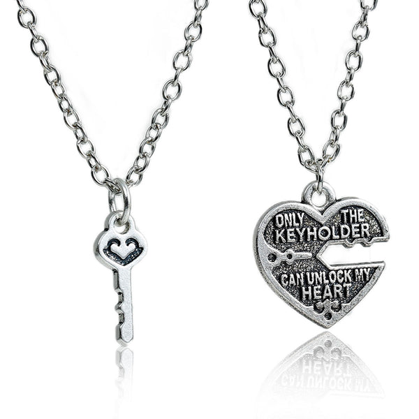 1 Set Couples Necklace " Only The Key Holder Can Unlock My Heart " Broken Heart Key Pendants