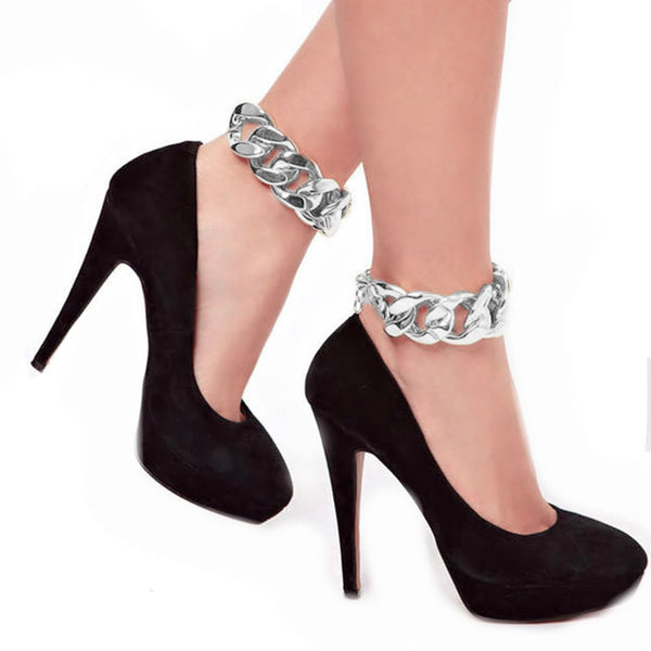SEXY SPARKLES New Fashion Women CCB Chain Beach Sexy Sandal Anklet Ankle Bracelet Link Curb Chain Bracelet Silver Plated