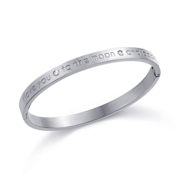 SEXY SPARKLES Sentiment Bracelet Titanium Steel Bangle Engraved I Love You to The Moon and Back