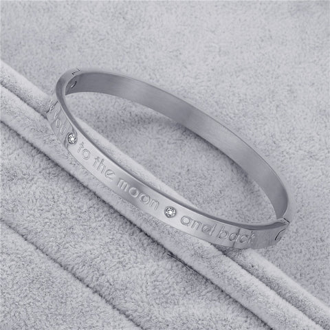 SEXY SPARKLES Sentiment Bracelet Titanium Steel Bangle Engraved I Love You to The Moon and Back