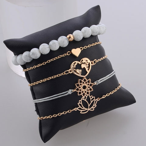 SEXY SPARKLES Stackable Bracelets Multilayer Boho Bracelet Sets Beads Metal Chain Rope Adjustabl Bracelets for Women Elastic Rope Charm Bangle Bracelet Best Women Teen Girls Gift