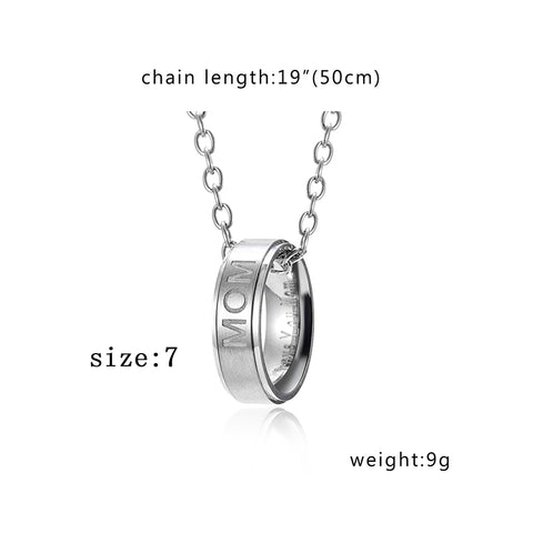 SEXY SPARKLES Mom Dad Ring Necklace Love You Dad Mom Titanium Steel Necklace