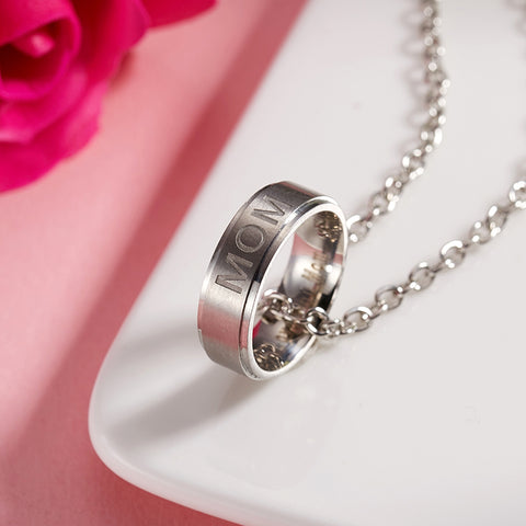 SEXY SPARKLES Mom Dad Ring Necklace Love You Dad Mom Titanium Steel Necklace