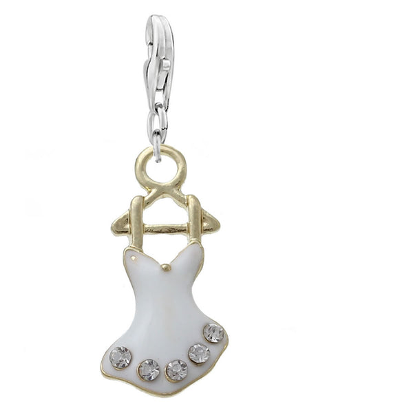 Sexy Sparkles White Ballarina Ballet Dress Clip on Jewelry with lobster claw clasp charm for link chain bracelets