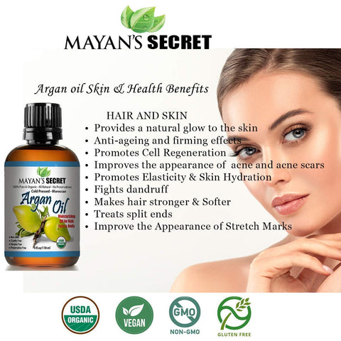 Argan Oil For Hair, Skin, Face, Nails, Beard & Cuticles - Best 100% Pure Moroccan Anti Aging, Anti Wrinkle Beauty Secret, Certified Cold Pressed Moisturizer 4oz