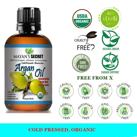 Argan Oil For Hair, Skin, Face, Nails, Beard & Cuticles - Best 100% Pure Moroccan Anti Aging, Anti Wrinkle Beauty Secret, Certified Cold Pressed Moisturizer 4oz