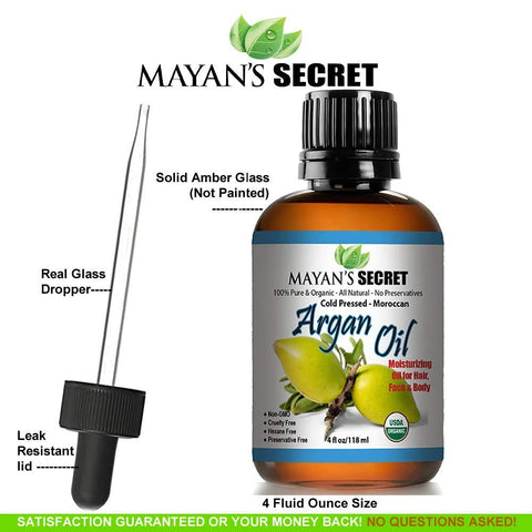 Argan Oil For Hair, Skin, Face, Nails, Beard & Cuticles - Best 100% Pure Moroccan Anti Aging, Anti Wrinkle Beauty Secret, Certified Cold Pressed Moisturizer 4oz