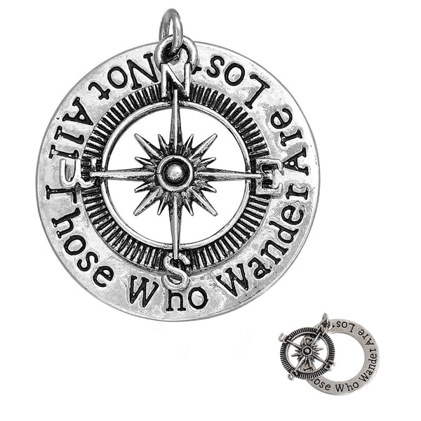 Compass inch  Not All Those Who Wander Are Lost inch  Pendant for Necklace