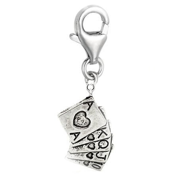 Las Vegas Poker Card Charm Clip on Pendant for European Charm Jewelry w/ Lobster Clasp