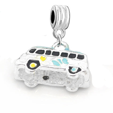 3D Pale Blue & Yellow Public Bus Charm Bead for European Bracelets - Sexy Sparkles Fashion Jewelry