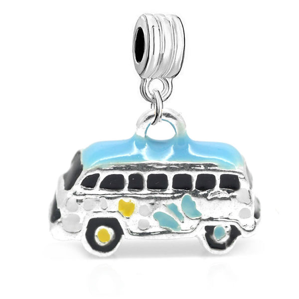 3D Pale Blue & Yellow Public Bus Charm Bead for European Bracelets - Sexy Sparkles Fashion Jewelry