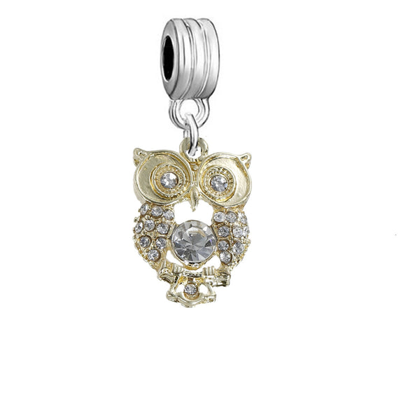 Owl with Crystals Charm European Bead Compatible for Most European Snake Chain Bracelet