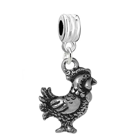 European Chicken Rooster Farm Animal Charm Spacer Bead for Snake Chain Charm Bracelet