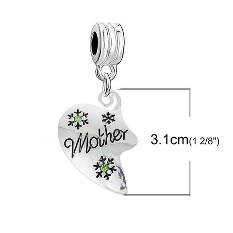 1 Pair Christmas Snowflake " Mother & Daughter "Rhinestone Fits Snake Chains Brand Charm Bracelets â€¦ - Sexy Sparkles Fashion Jewelry - 2