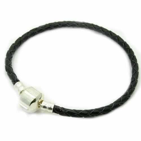8.0" Genuine Leather Black Bracelet fits European Charms Compatible - Sexy Sparkles Fashion Jewelry - 1