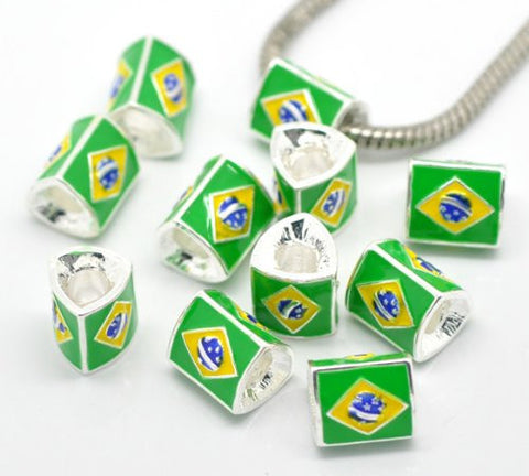 3 Sided Enamel Triangle Brazil Flag Charm European Bead Compatible for Most European Snake Chain Bracelet - Sexy Sparkles Fashion Jewelry - 2