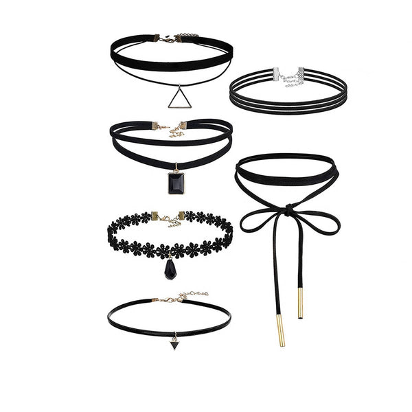 Sexy Sparkles 6PCS Womens Black Velvet Choker Necklace for Girls Lace Choker Necklace (6 Pcs a set)