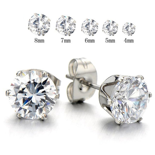 Sexy Sparkles Jewelry Stainless Steel Womens Stud Earrings Cubic Zirconia Inlaid,3mm-7mm 5 Pairs