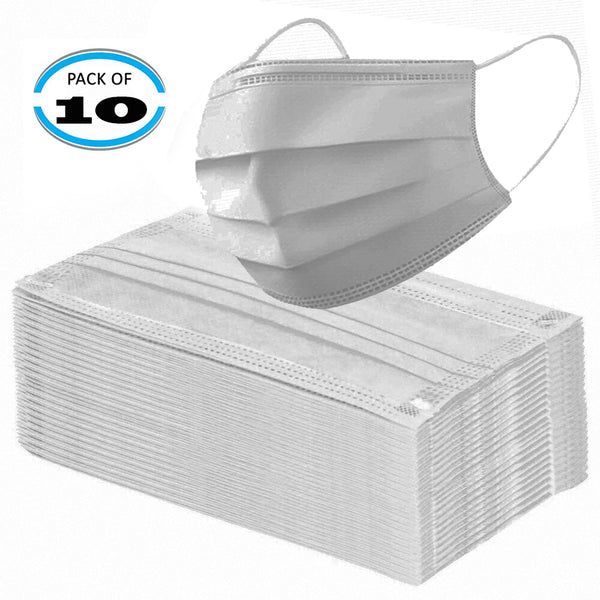 10 PCS Disposable Face Mask Industrial 3-Ply with Elastic Ear Loop