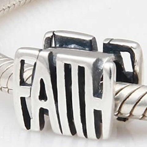 .925 Sterling Silver "Faith"  Charm Spacer Bead for Snake Chain Charm Bracelet - Sexy Sparkles Fashion Jewelry - 1