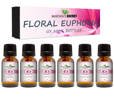 Mayan's Secret Premium Grade Fragrance Oil- Floral Euphoria- Gift Set 6/10ml,Forget me not, Plumeria, Jasmine, Lilac, Sweet Pea, Gardenia