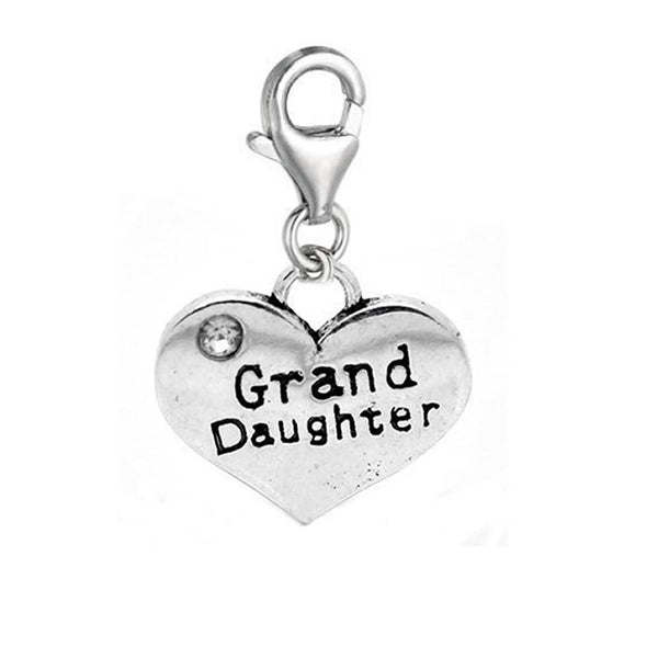 Clip on Grand Daughter Heart Charm Pendant for European Jewelry w/ Lobster Clasp