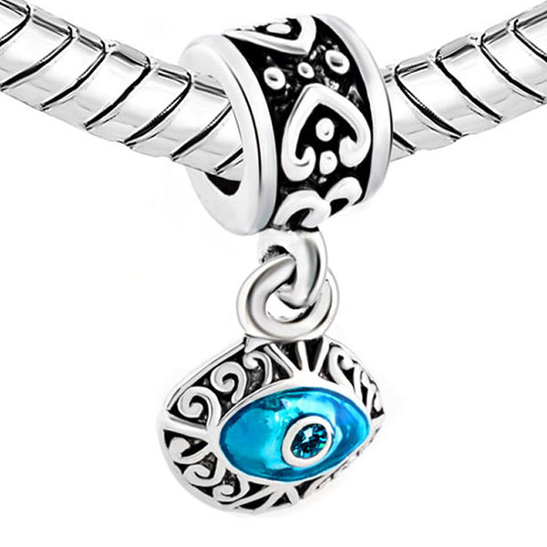 2 Sided Blue Evil Eye Protection Dangle Charm Jewelry Bead Fits Pandora Compatible Bracelets - Sexy Sparkles Fashion Jewelry