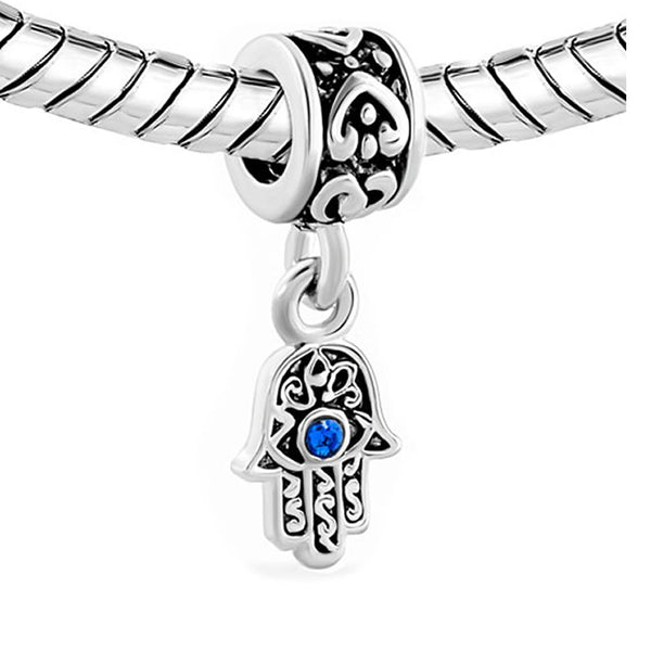 2 Sided Blue Hamsa Eye Hand Protection Against Evil Eye Dangle Charm Jewelry Bead Fits Pandora Compatible Bracelets