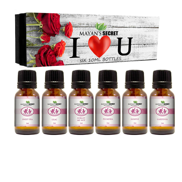 Premium Grade Fragrance Oil- I Love You - Gift Set 6/10ml,Forget me not, Plumeria, Jasmine, Lilac, Sweet Pea, Gardenia