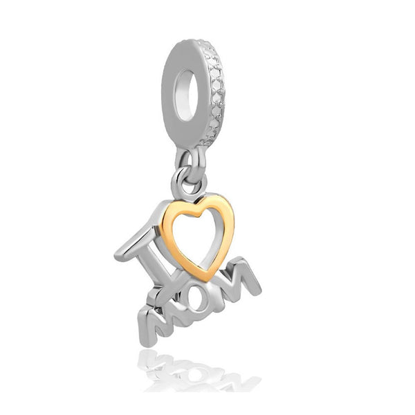 Mothers Day Giftinch  I love Mom inch  Dangling European Spacer Bead Pandora Compatible