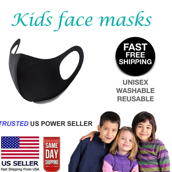 5 Black Kids Face mouth Cover, Reusable Washable, Protective